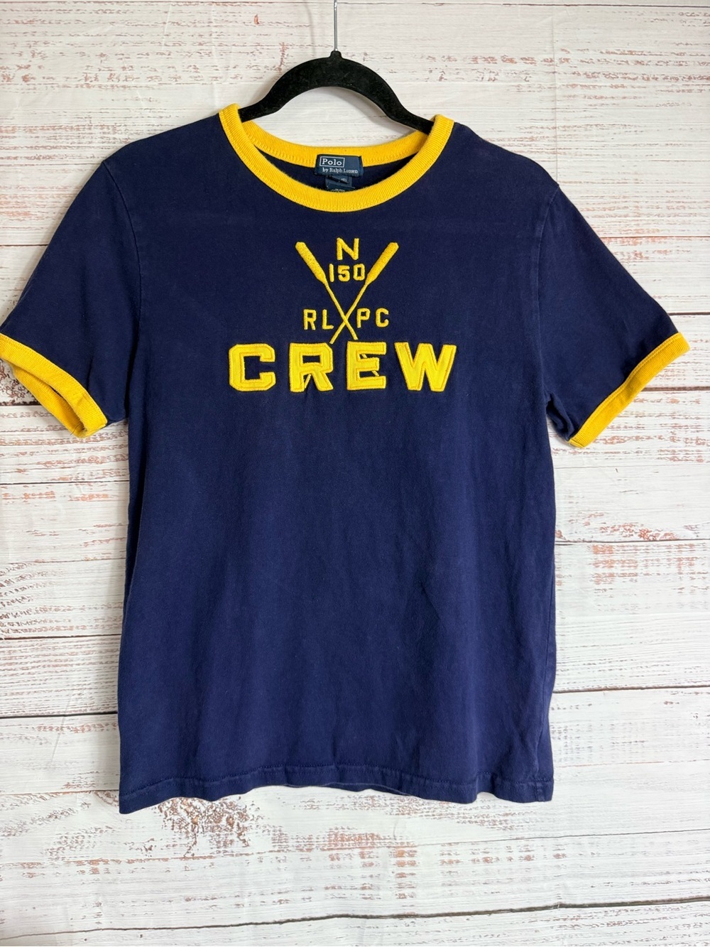 Polo by Ralph Lauren Navy & Yellow 'Crew' Ringer Tee - Kids